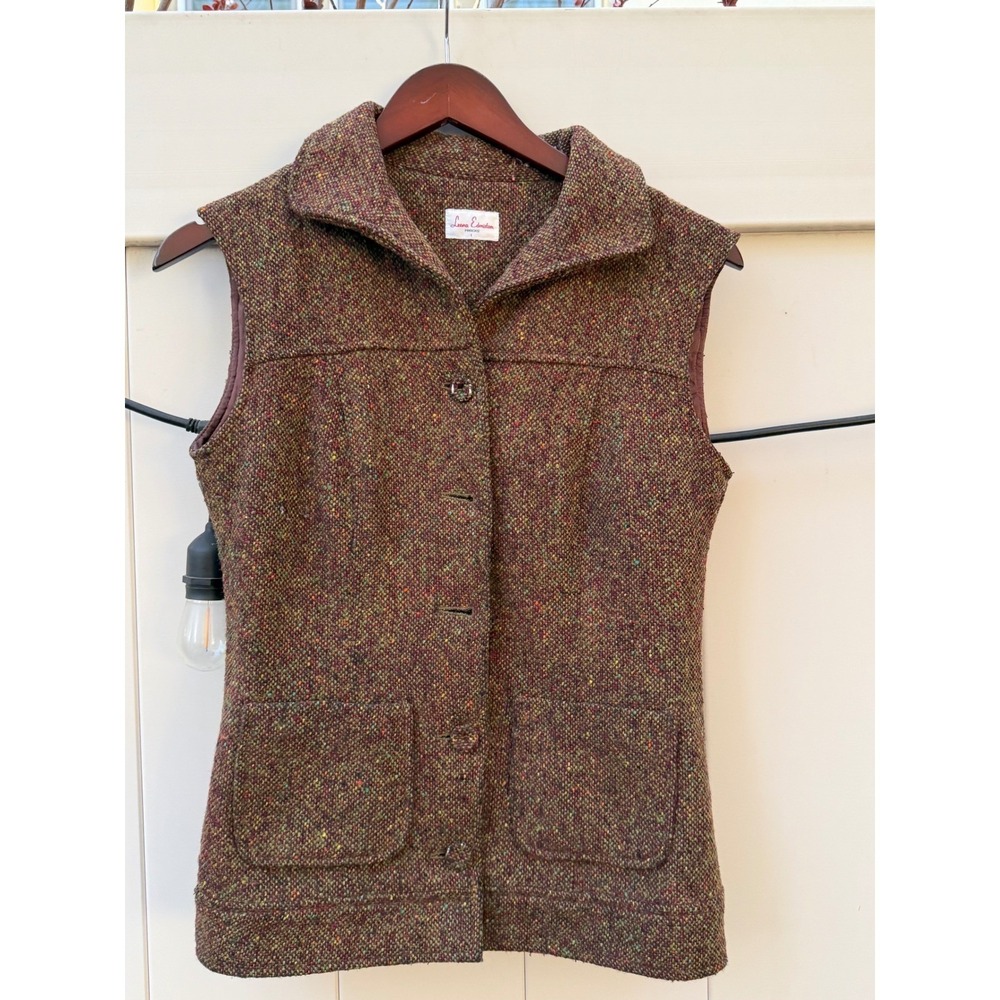 Leona Edmiston Frocks Womens Brown Confetti Tweed Button Up Vest Size 1 Small